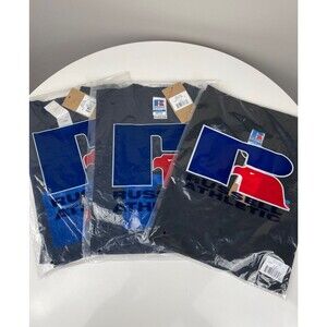 Lot-3 Russell Athletic T-Shirt Mens Logo 100% Cotton Short Sleeve Navy Black NWT